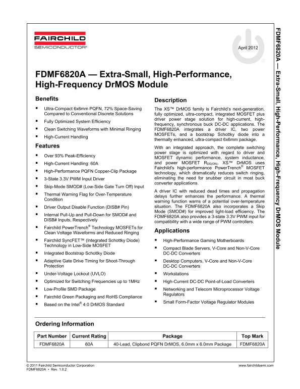 Fairchild FDMF6820A User's Manual - Page 1