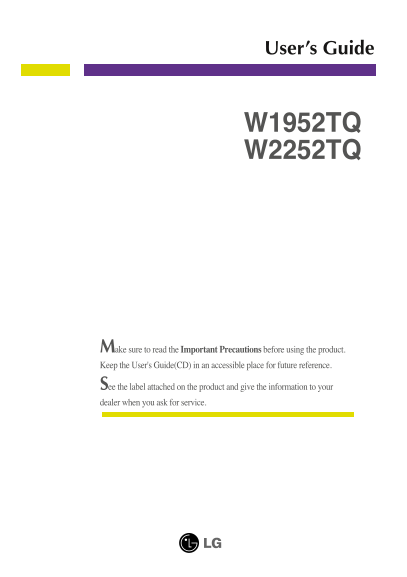 LG W1952TQ-WF.ACN Monitor Product Specification English - Page 1