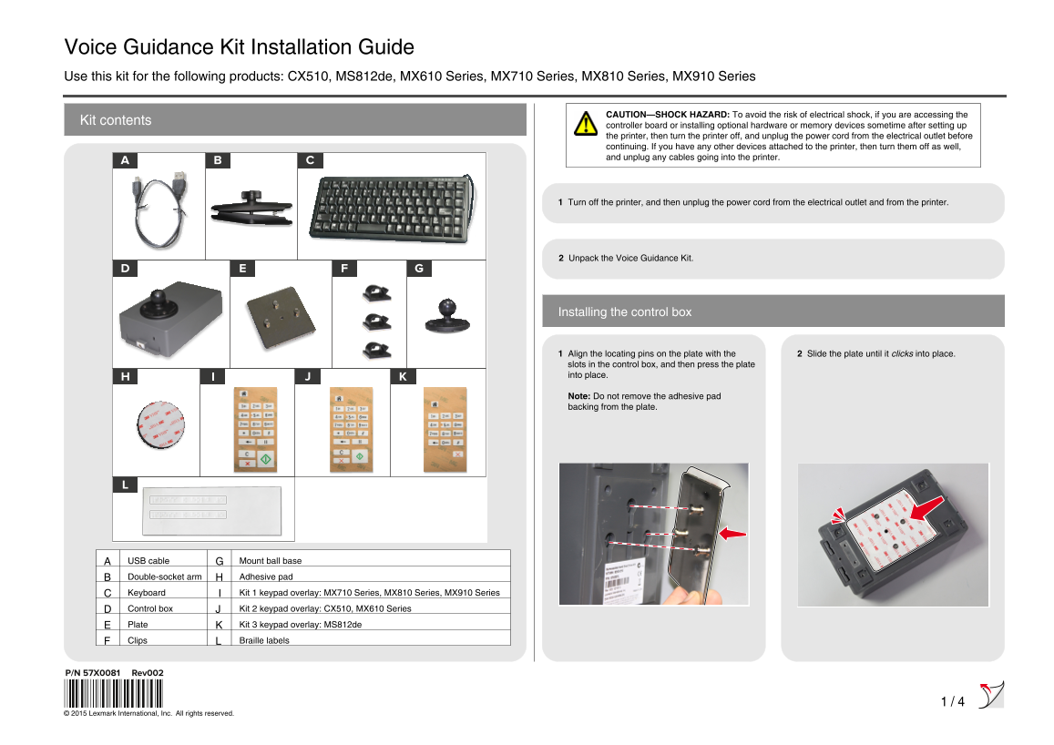 Lexmark CX510 Voice Guidance Kit Installation Guide - Page 1
