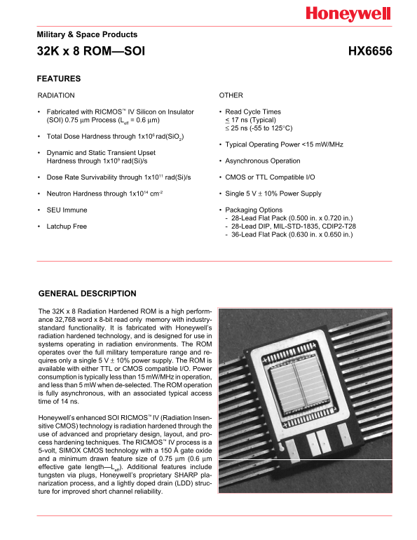 Honeywell HX6656 Data Sheet - Page 1