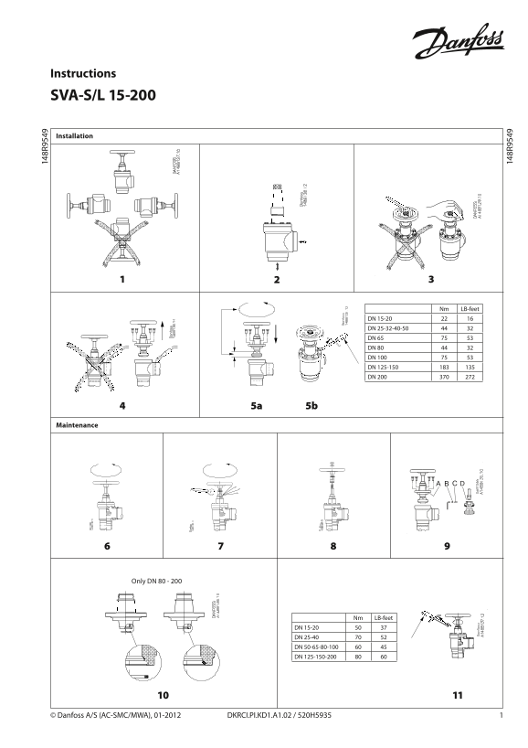 Danfoss SVA-S and SVA-L 15-200 Installation Guide - Page 1