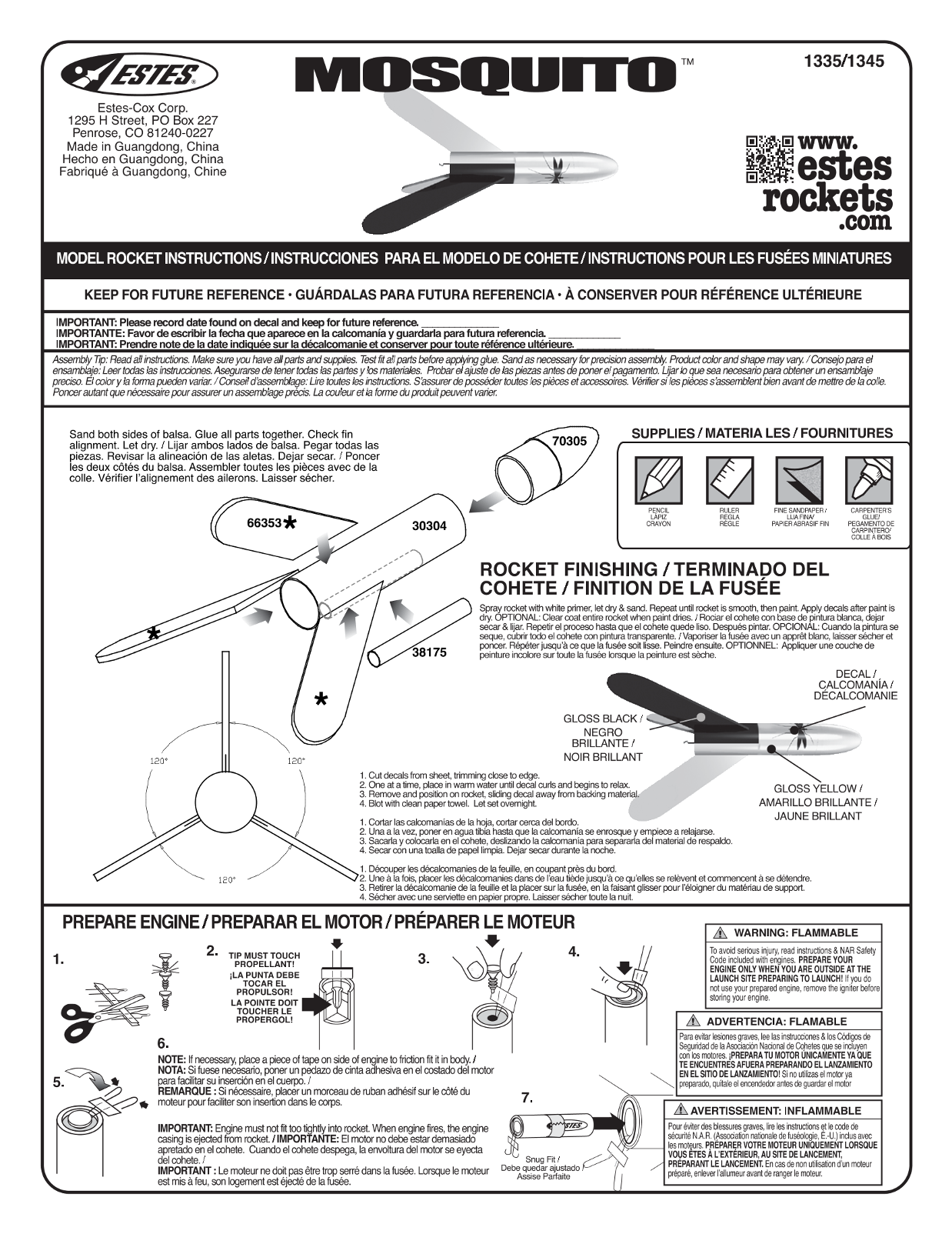 ESTES 1335 1345 Mosquito Manual - Page 1
