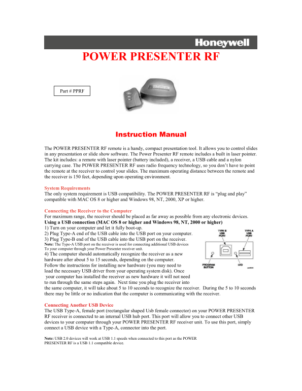 Honeywell POWER PRESENTER RF Instruction Manual - Page 1