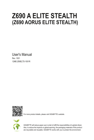 Z690 AORUS ELITE STEALTH (rev.1.0) User Manual - Page 1