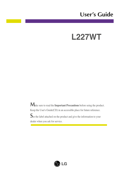 LG 20~29 inch Monitor L227WT-PF.ACN User's Manual - English - Page 1