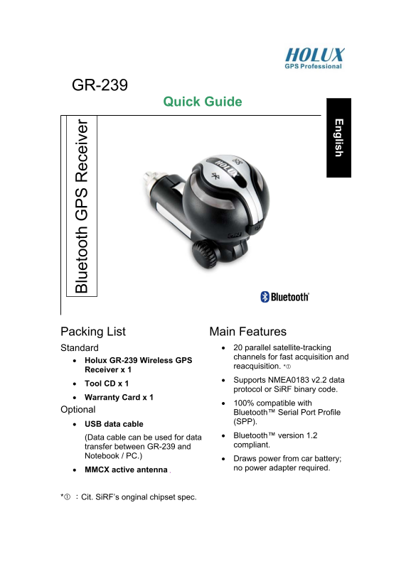 HOLUX GR-239 Quick Guide - Page 1