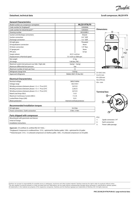 Danfoss Datasheet MLZ019T9 - Page 1
