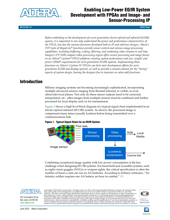 Intel White Paper on Supporting Low-Power EO IR System Development Using FPGAs, Image and Sensor Processing IP - Page 1