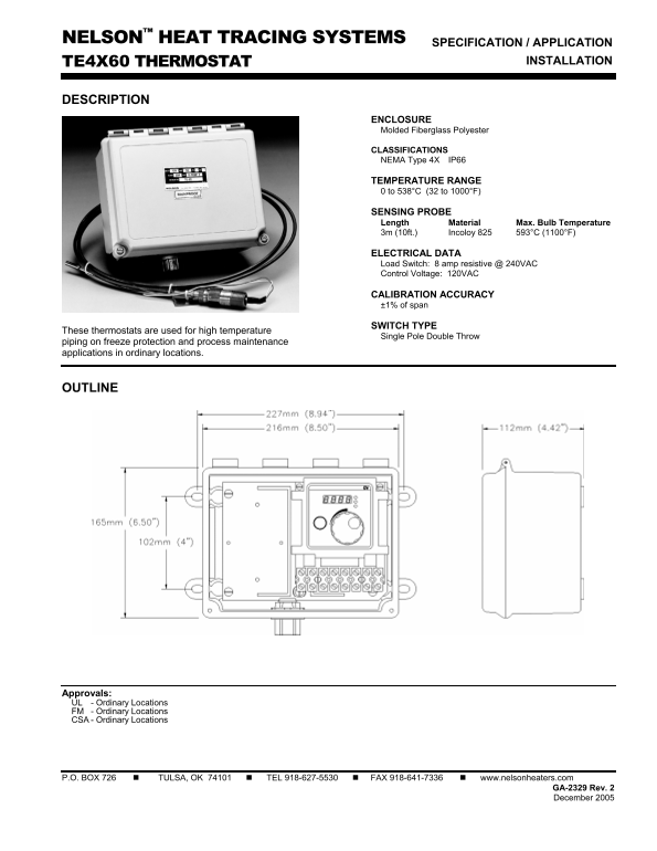 EMERSON Instruction Sheet GA-2329, TE4X60 Thermostat - Page 1