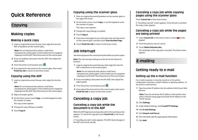 Lexmark X463 Quick Reference (X463, X464, X466) - Page 1
