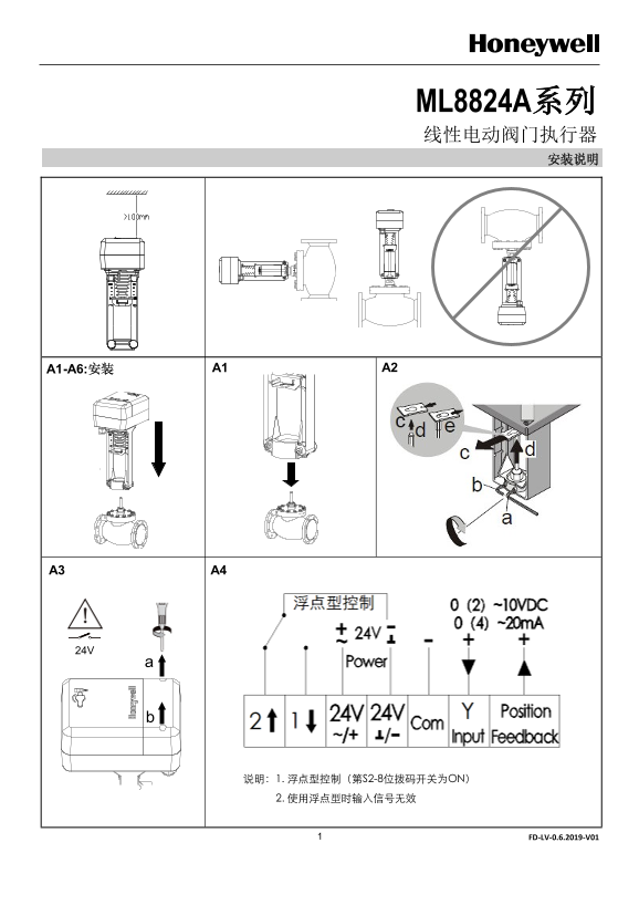 Honeywell ML8824A Series Installation Guide - Page 1