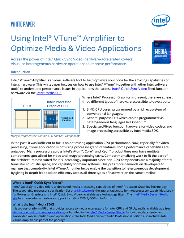 Intel White Paper: Optimizing Media and Video Applications with Intel® VTune™ Profiler - Page 1