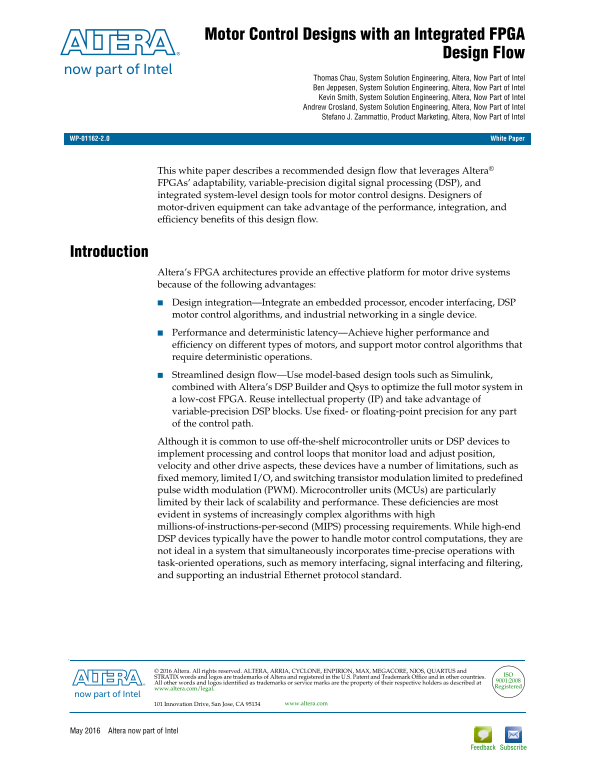 Intel White Paper on Motor Control Design with Integrated FPGA Design Flow - Page 1