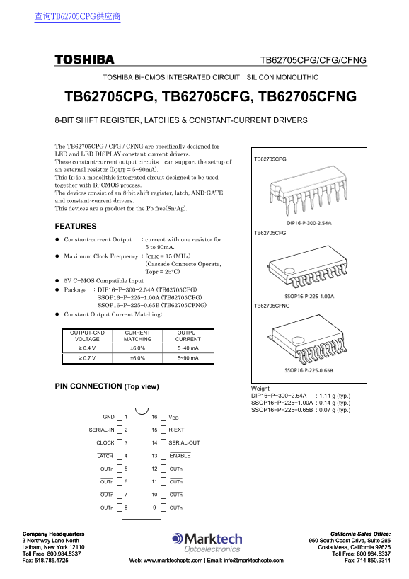 Toshiba Data Handbook - TB62705CPG TB62705CFG TB62705CFNG - Page 1