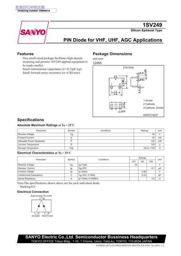 Sanyo 1SV249 User Guide - Page 1