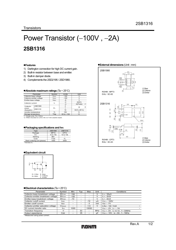 ROHM 2SB1316 Data Sheet - Page 1