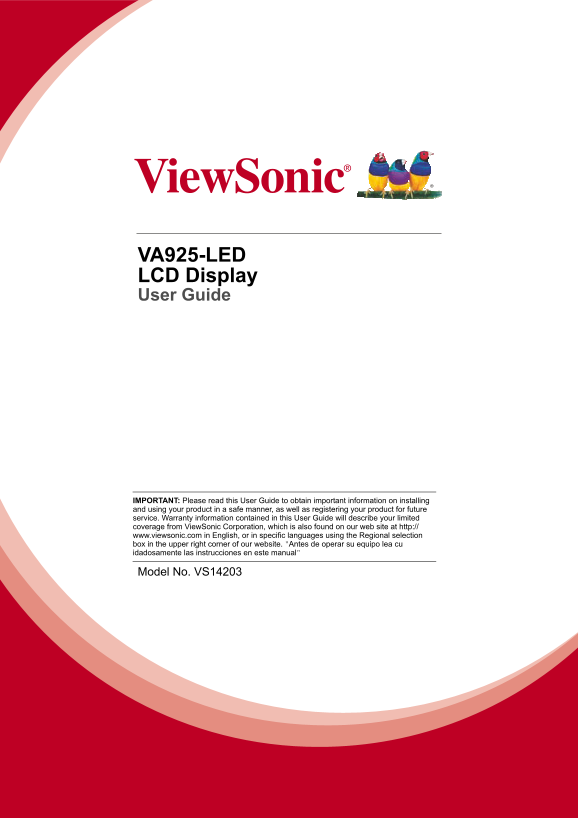 ViewSonic VA925-LED User Guide (English) - Page 1