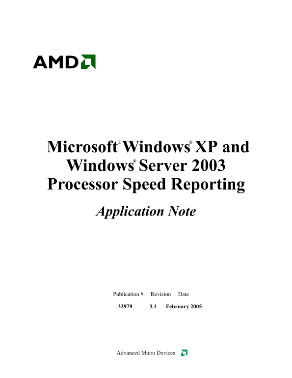 AMD Microsoft® Windows® XP and Windows® Server 2003 Processor Speed Reporting Manual - Page 1