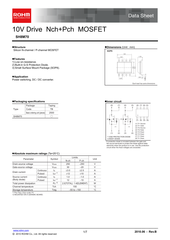ROHM SH8M70 Data Sheet - Page 1