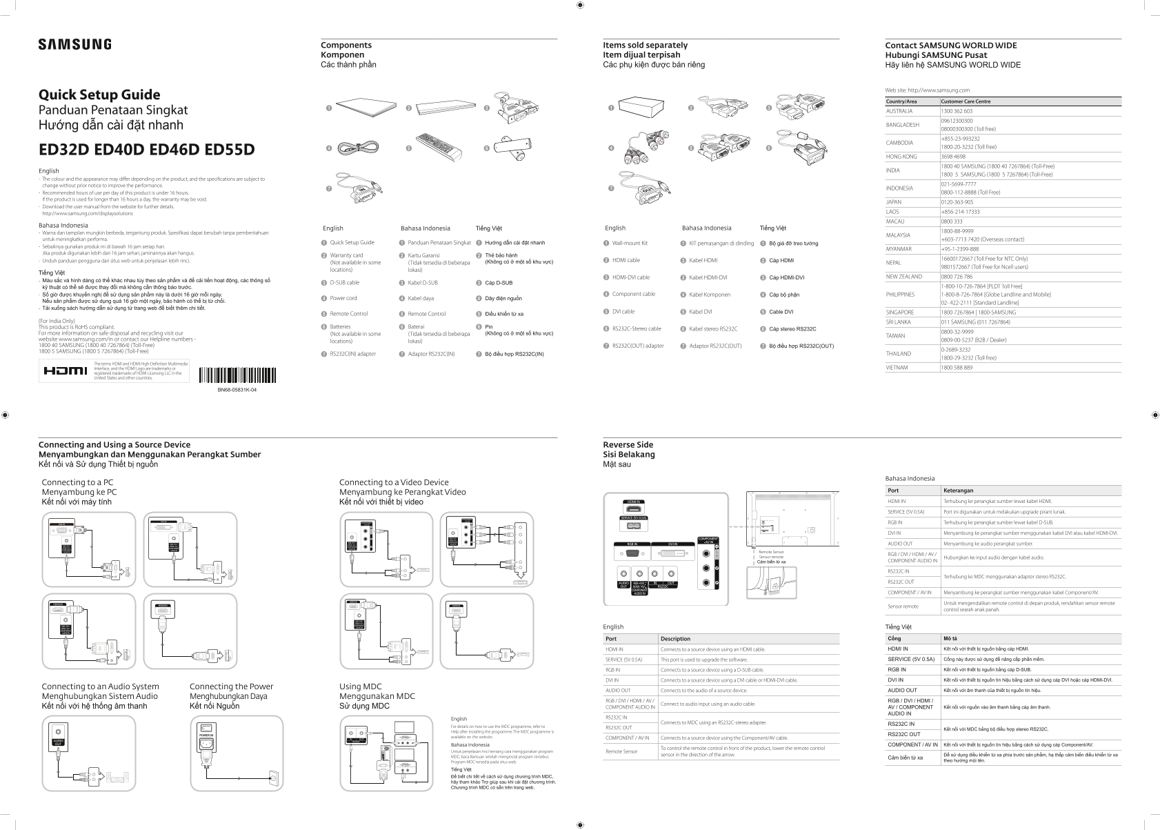 Samsung Quick User Guide for ED40D - Part 2: Product Overview - Page 1