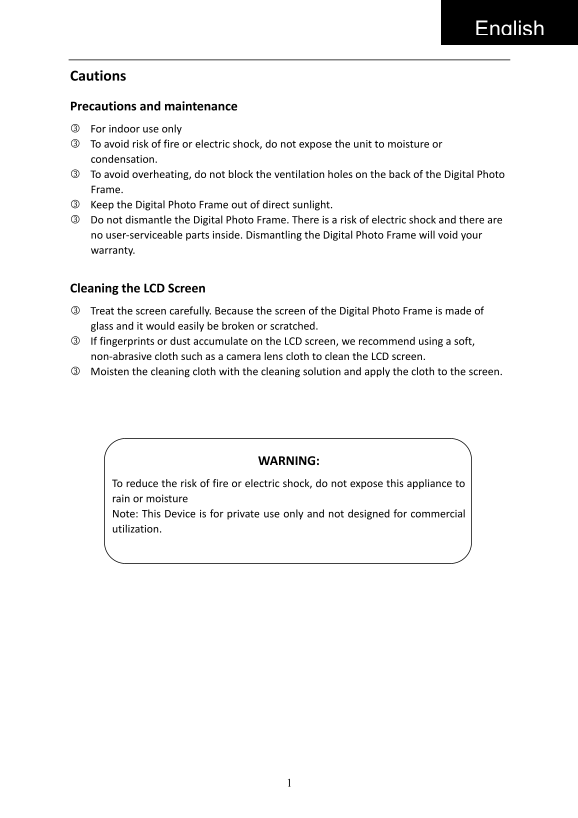 Rollei Multi Media Digital Picture Frame Pissarro DPF 170 Operation Manual (EN) - Page 1