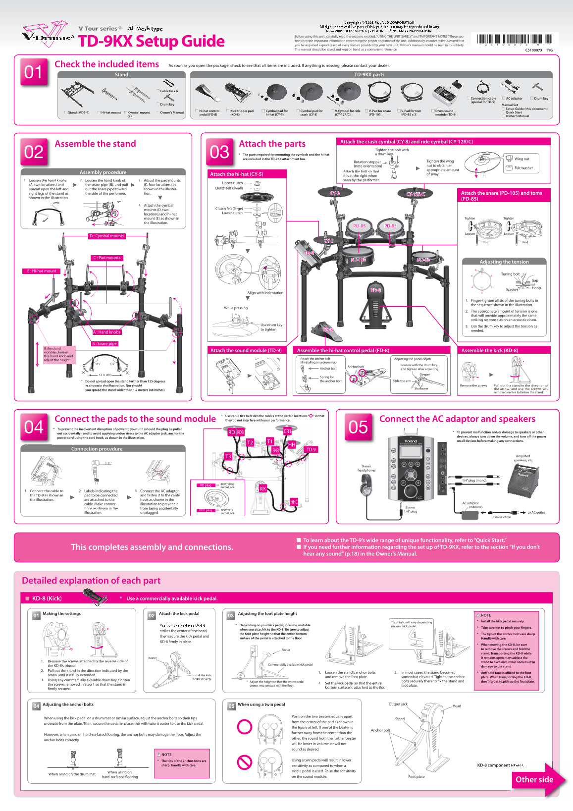 Roland TD-9 Drum Synthesizer Setup Guide for TD-9KX - Page 1