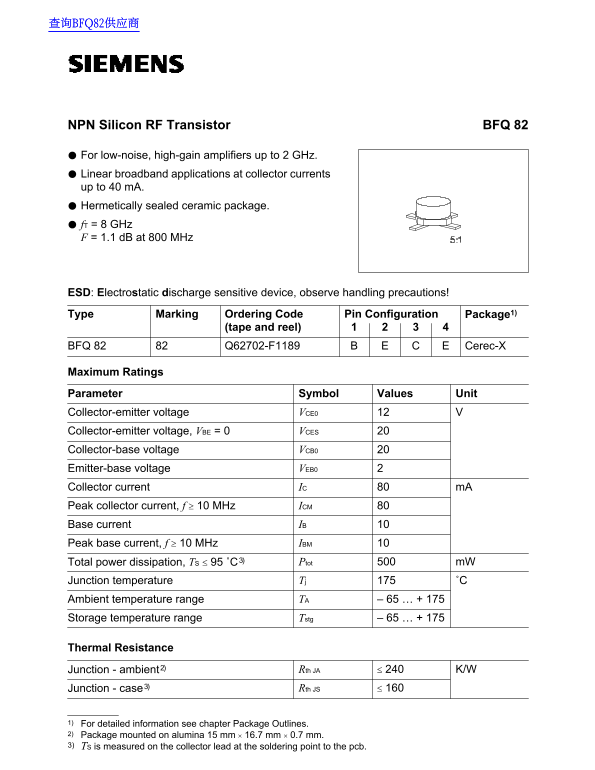 Siemens BFQ 82 Data Handbook - Page 1