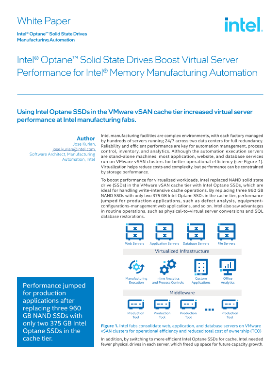 Intel White Paper: Intel Optane SSD Enhances Virtual Server Performance for Intel Memory Manufacturing Automation - Page 1