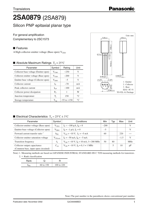 Panasonic 2SA0879 (2SA879) User Manual and Specifications - Page 1