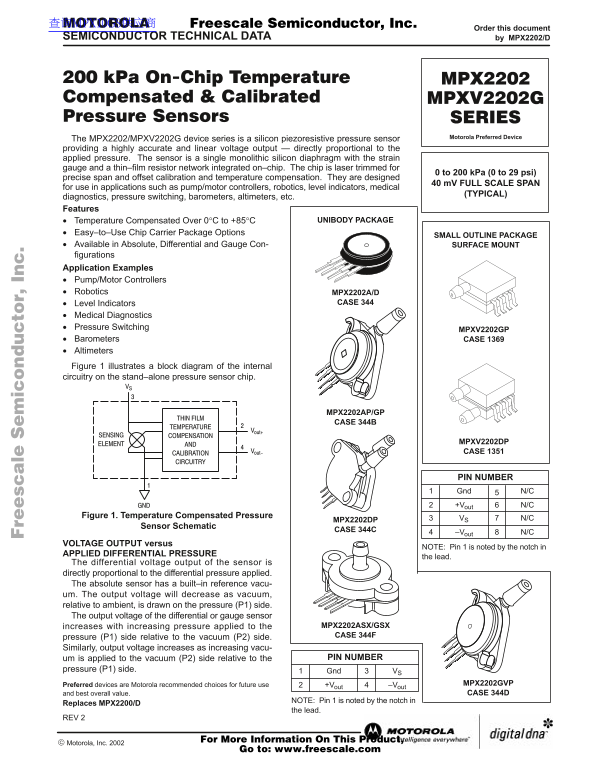 Motorola MPX2202 2202G SERIES Data Sheet Owner's Manual, User Guide - Page 1