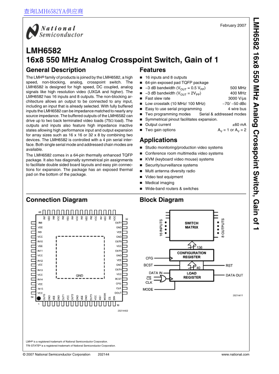 National LMH6582 Data Manual - Page 1