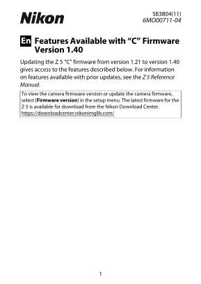 Nikon Mirrorless Cameras Z Series Z 5 Supplementary Firmware Update Manual - Page 1