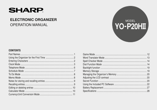 SHARP YOP20HII Operation Manual - Page 1