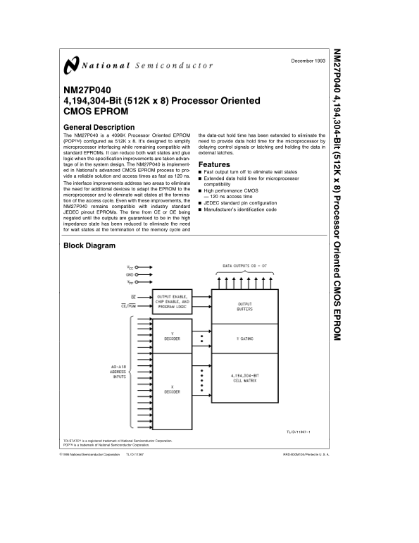 National Semiconductor NM27P040 Data Sheet - Page 1