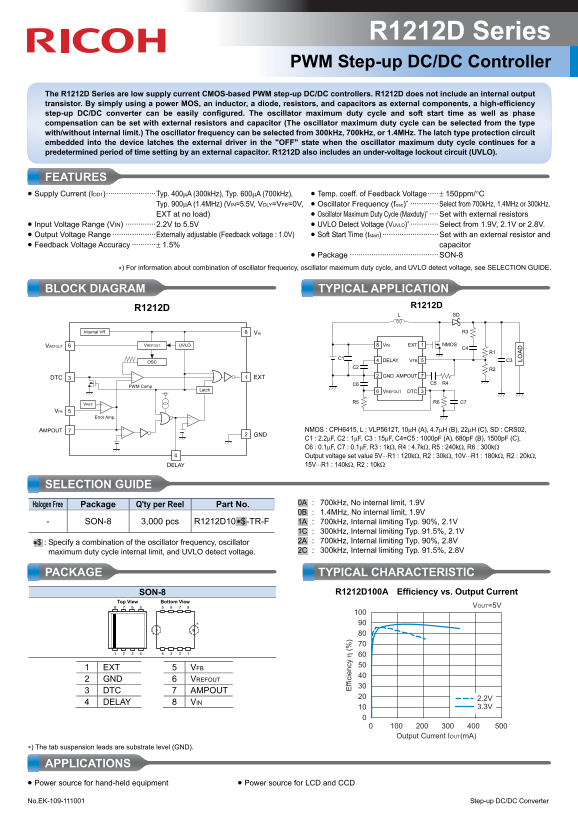 RICOH R1212D Series PWM Step-up DC-DC Controller Data Sheet User Manual - Page 1