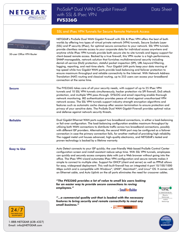NETGEAR FV336G Data Sheet - Page 1