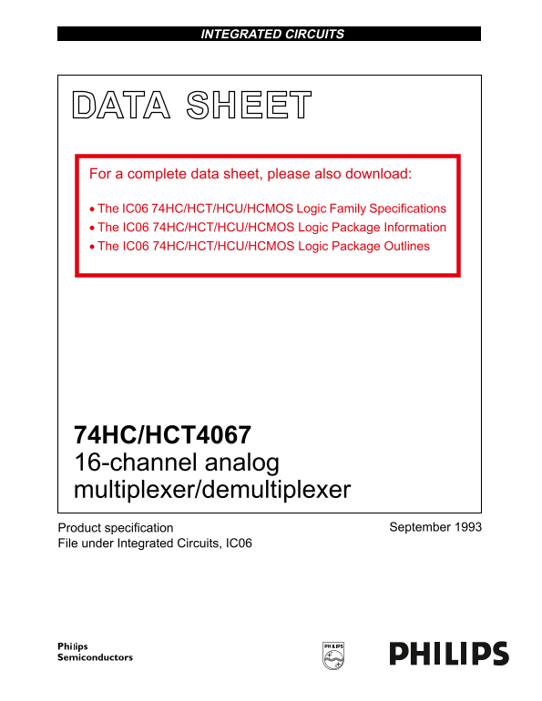 PHILIPS 74HC HCT4067 16-channel Analog Multiplexer Demultiplexer User Manual - Page 1