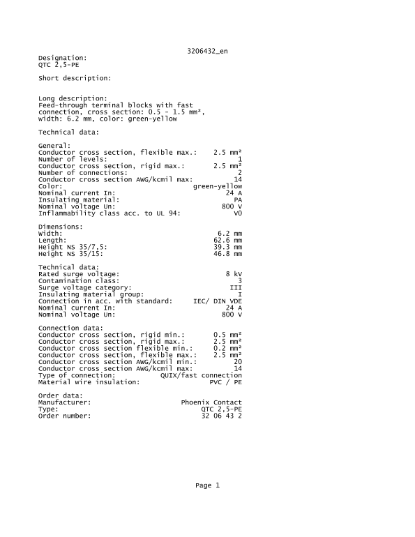 Phoenix Contact - 3206432 Data Sheet - Page 1