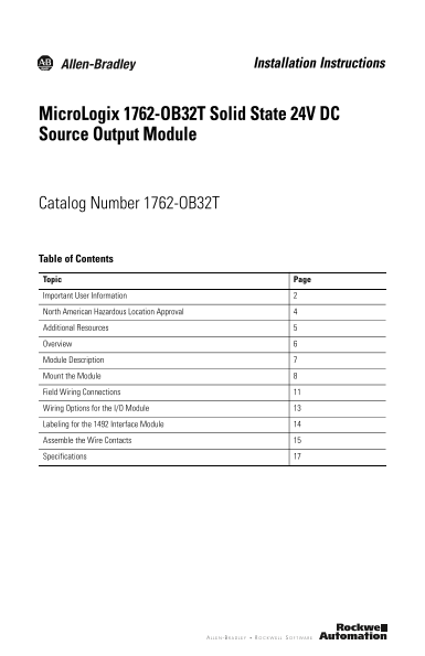Rockwell Automation 1762-OB32T Installation User's Manual - Page 1