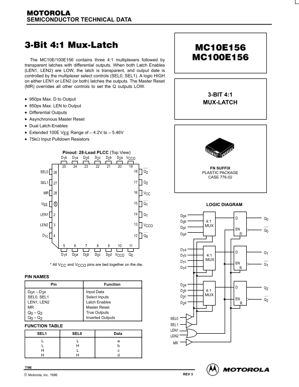 Motorola MC10E156 MC100E156 Data Handbook & Manuals - Page 1