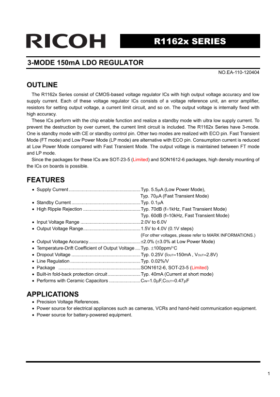 RICOH R1162x Series User Guide - Page 1