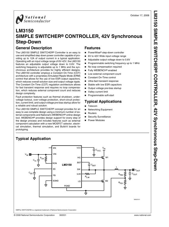 NATIONAL SEMICONDUCTOR LM3150 User's Manual - Page 1