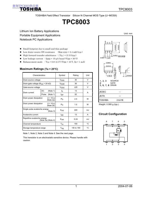Toshiba TPC8003 Data Handbook - Page 1