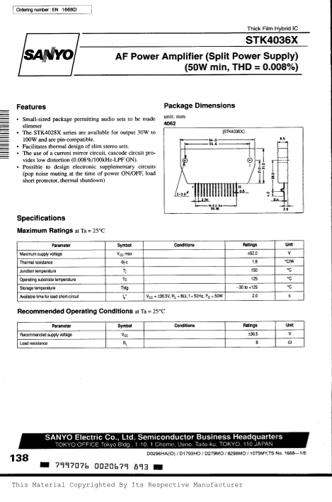 Sanyo STK4036X Data Sheet - Page 1