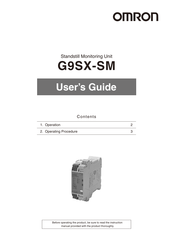 OMRON Safety Products Standstill Monitoring Unit G9SX-SM G9SX-SM User's Guide - Page 1