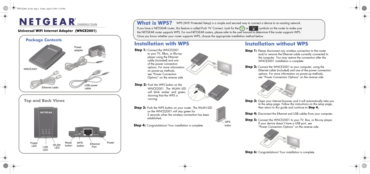 NETGEAR WNCE2001 Installation Guide - Page 1