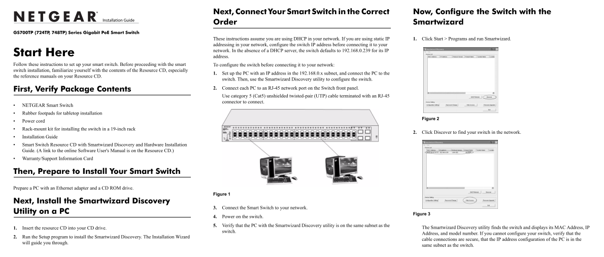 Netgear GS724TP - 24-Port Gigabit Ethernet PoE Smart Switch with 2 SFP Ports Installation Guide - Page 1