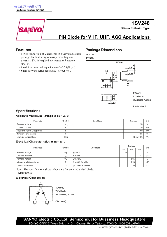 SANYO 1SV246 Data Sheet - Page 1