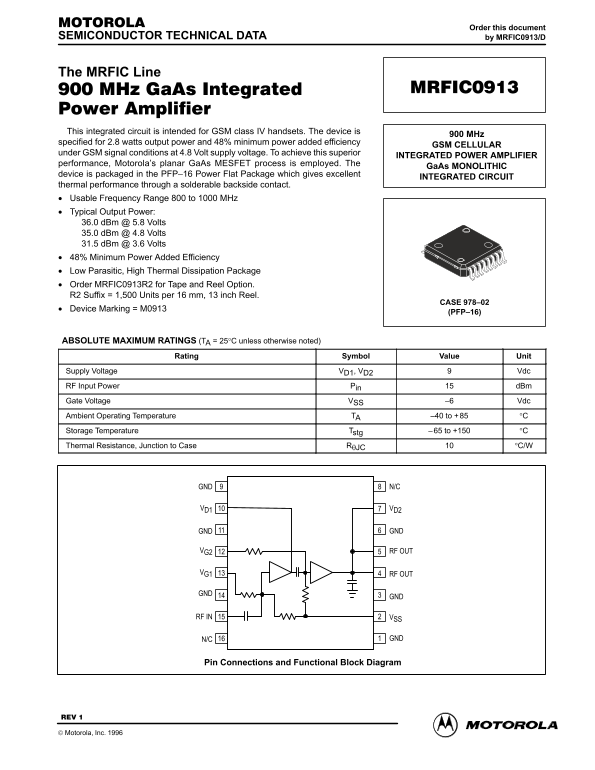 MOTOROLA MRFIC0913 Data Handbook - Page 1