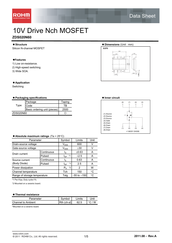 ROHM ZDS020N60 User Guide - Page 1